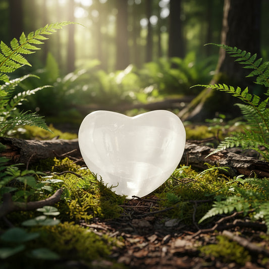 Gemstone Carving Large 3-inch Heart White Satin Spar (Selenite)