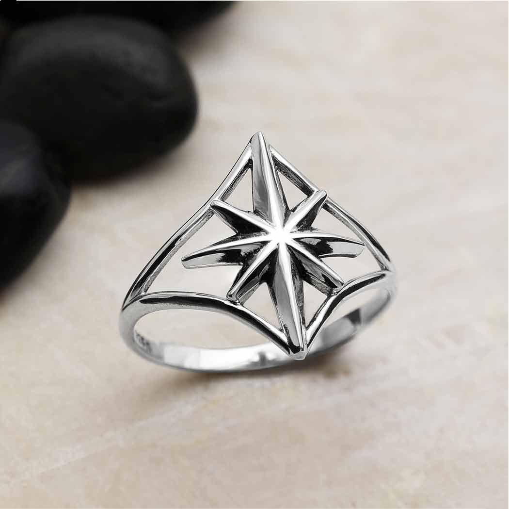 Sterling Silver North Star Split Shank Ring