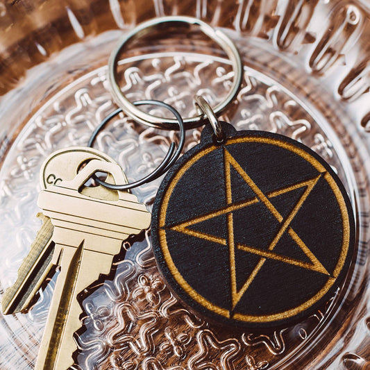 Pentagram Wooden Keychain - Zipper Pull