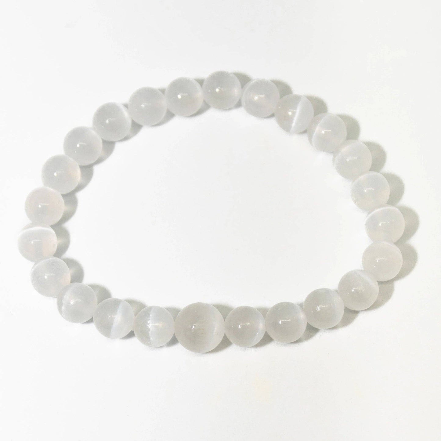 Satin Spar (Selenite)  Beaded Bracelet - Wrist Mala - 8mm