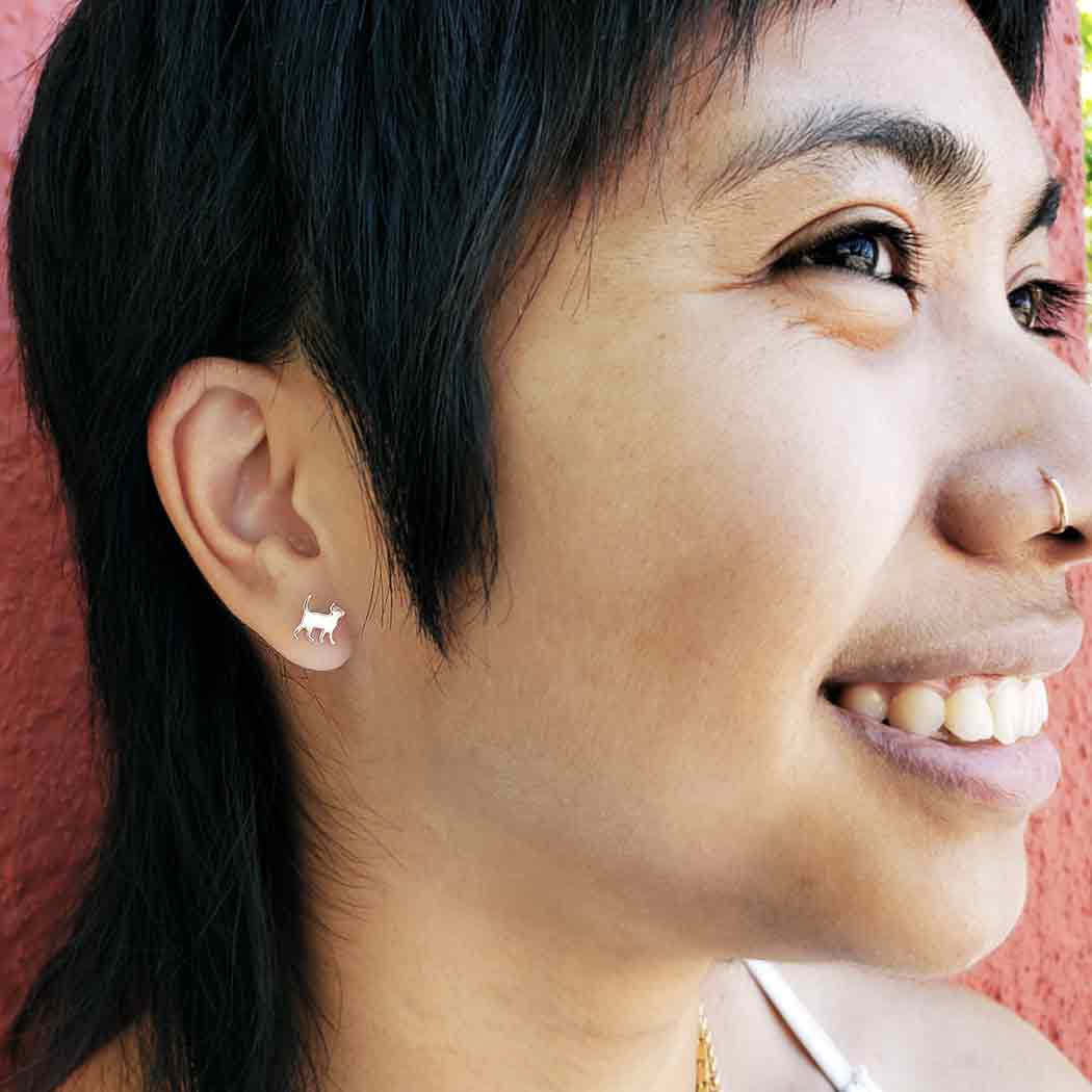 Sterling Silver Curious Kitten Post Earrings 8x9mm