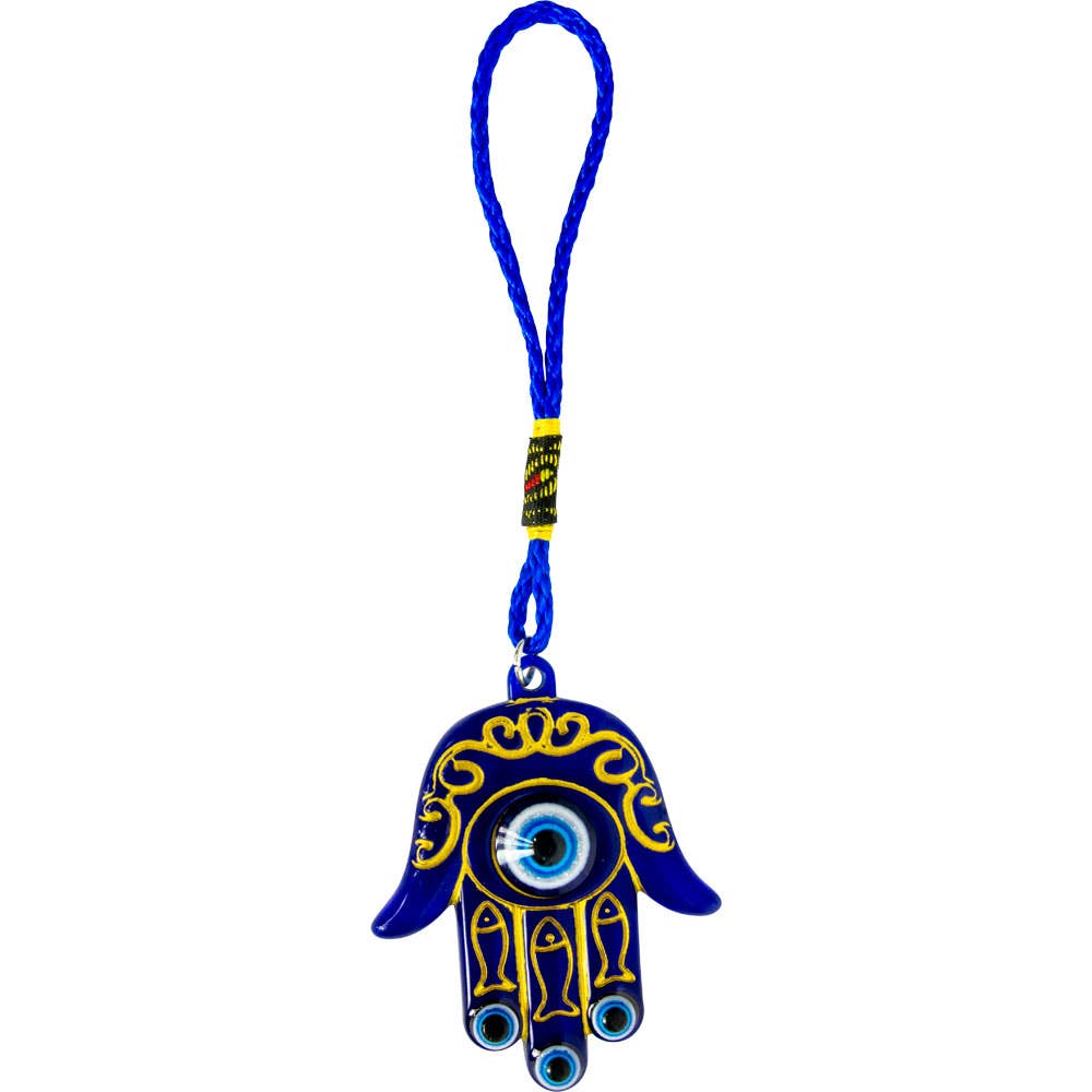 Plastic Evil Eye Talisman - Fatima Hand w/ Golden Inlay (Each)