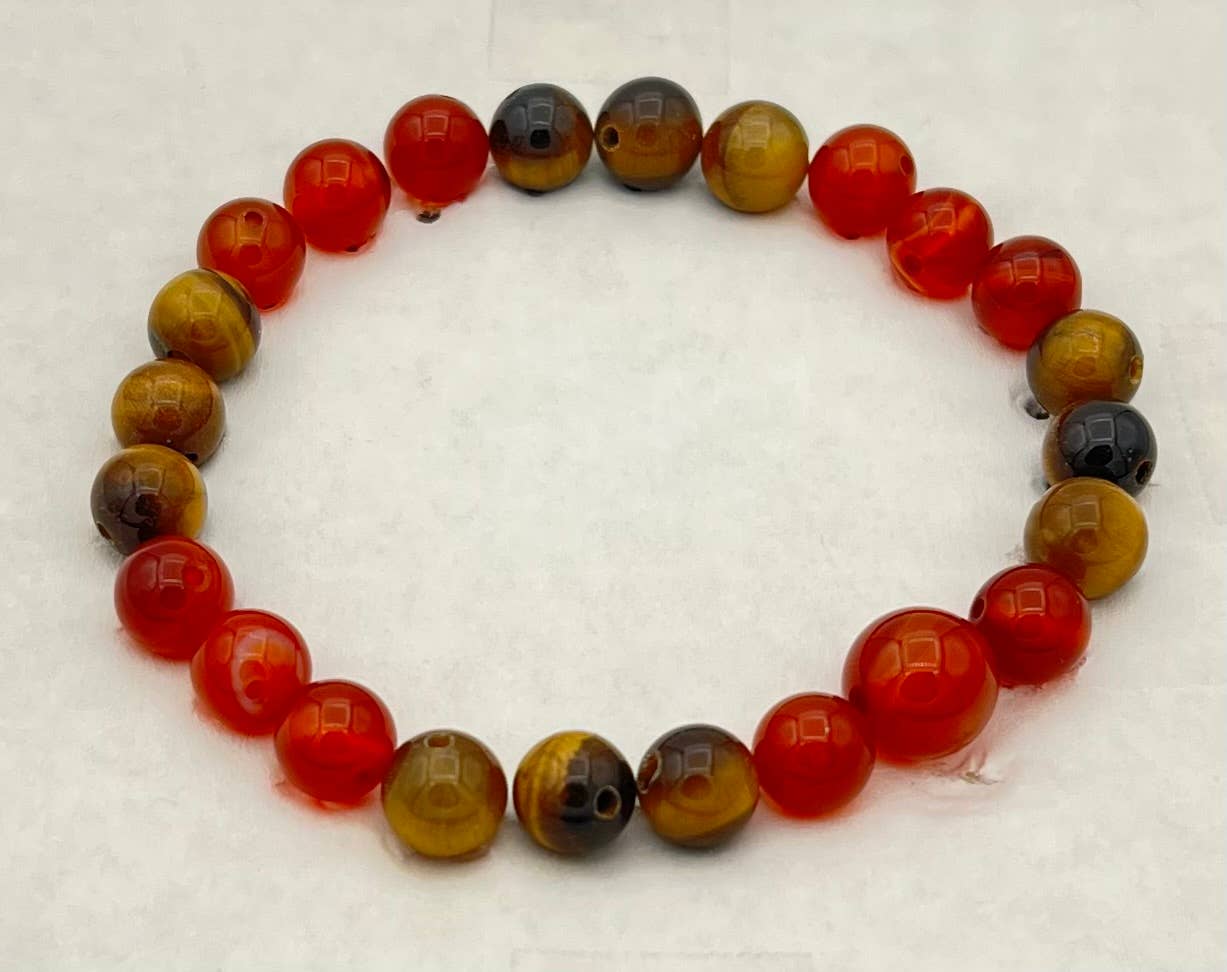 Carnelian & Tiger's Eye Beaded Bracelet - Wrist Mala - 8mm