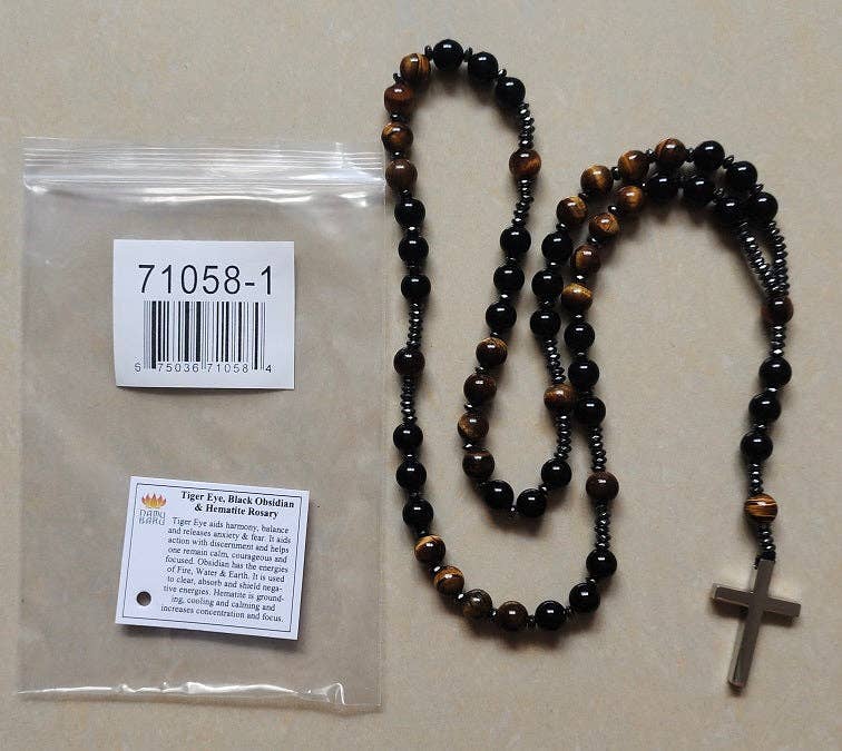 Tiger's Eye & Black Obsidian Rosary - Prayer Beads - 8mm