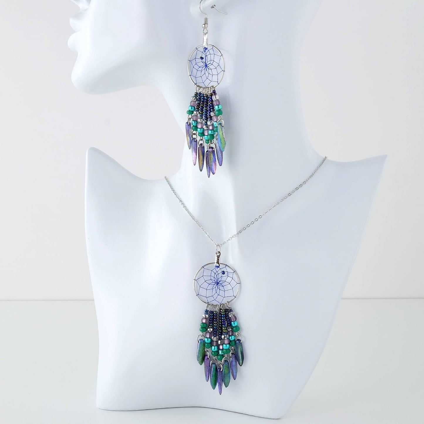 Specialty 1" Dream Catcher Earrings with Peacock Beads