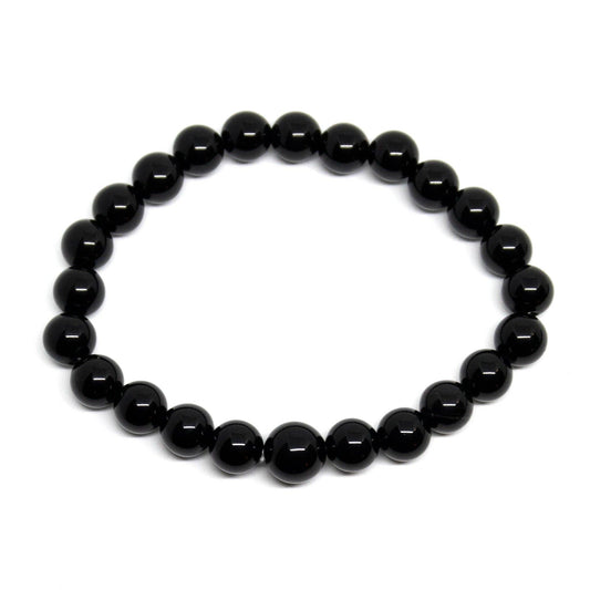 Black Tourmaline Round Beaded Bracelet - Wrist Mala 8mm
