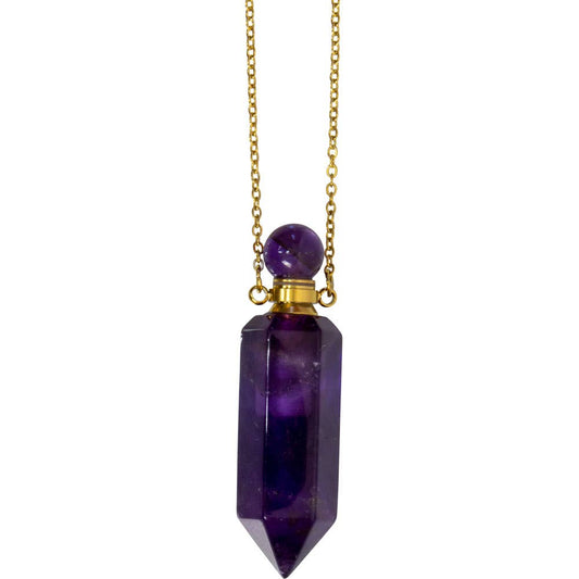 Gemstone Point Pendant Perfume Bottle Necklace - Amethyst