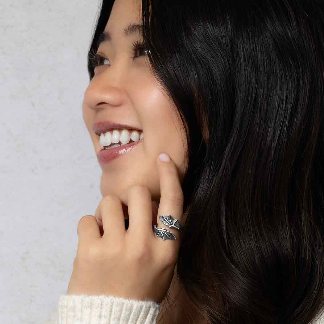 Sterling Silver or Bronze Adjustable Bypass Dragon Wing Ring