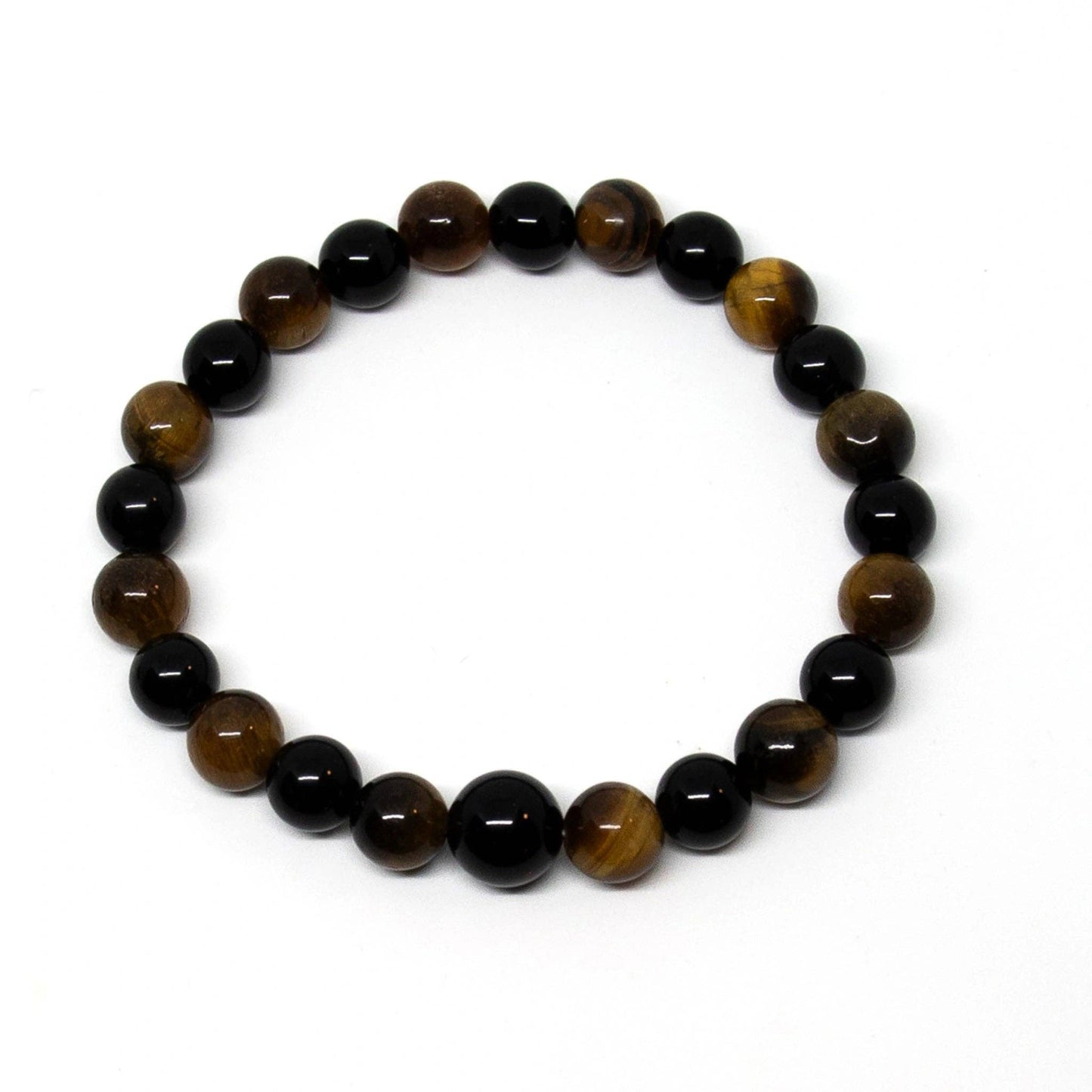 Tiger's Eye & Black Obsidian Beaded Bracelet Wrist Mala 8mm