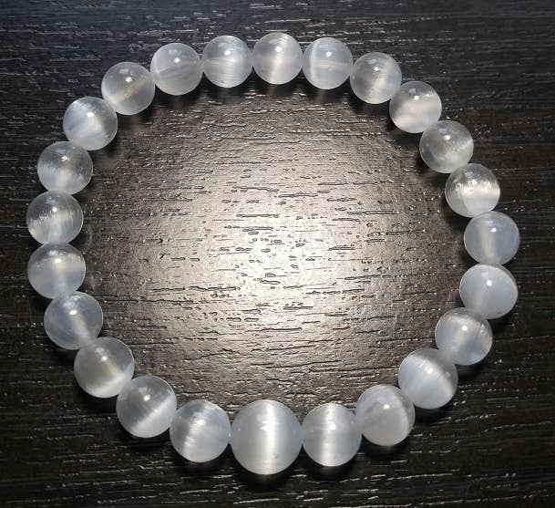 Satin Spar (Selenite)  Beaded Bracelet - Wrist Mala - 8mm