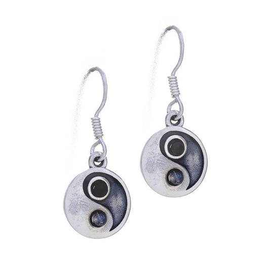 Yin Yang Onyx Moonstone Earrings with 2 Stones