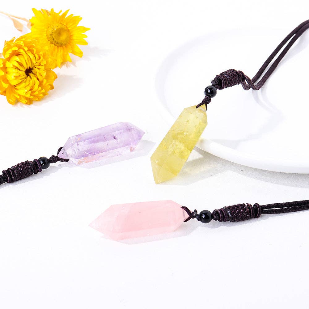 Rose Quartz Necklace - 4-5cm Natural Rose Quartz Crystal double terminated