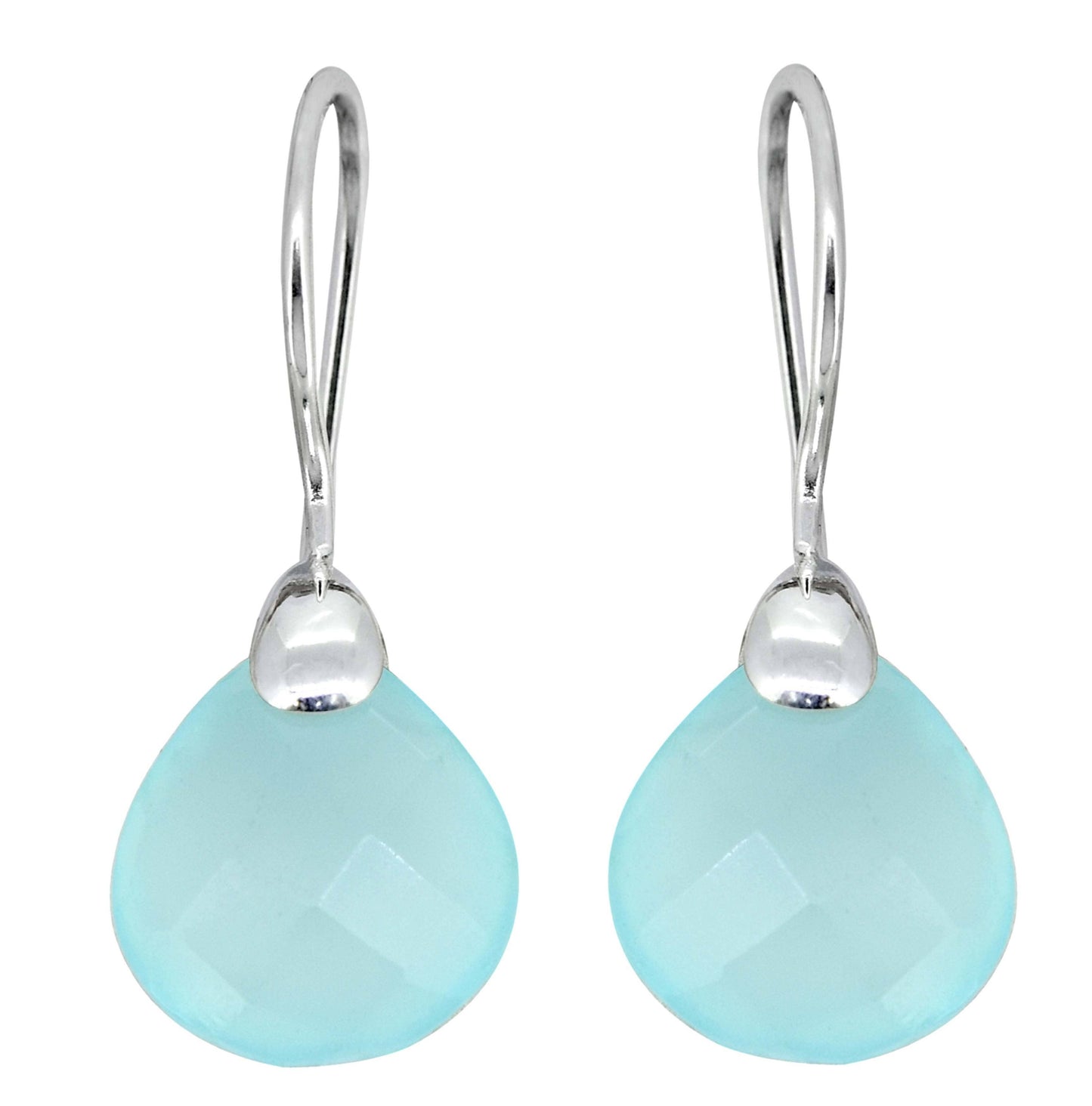 925 Sterling Silver Aqua Chalcedony Gemstones Earring