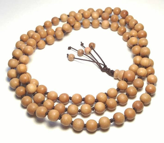 Sustainably Grown Knotted Yew Wood 108 Bead Mala - 8mm