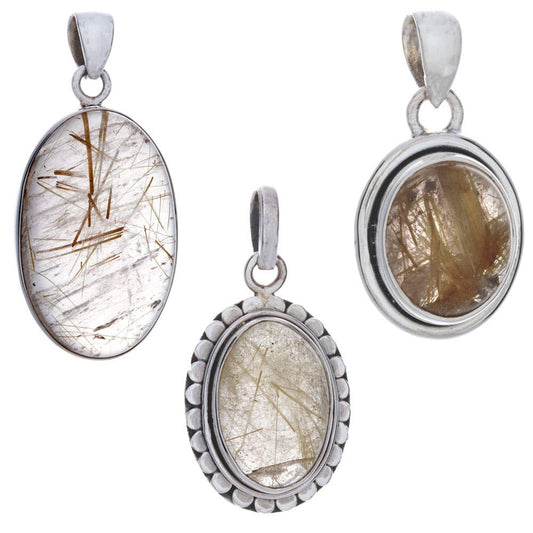 Rutilated Quartz Medium Oval Pendants 25-38mm H