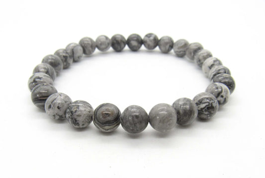 8mm Gray Mapstone Jasper Bracelet
