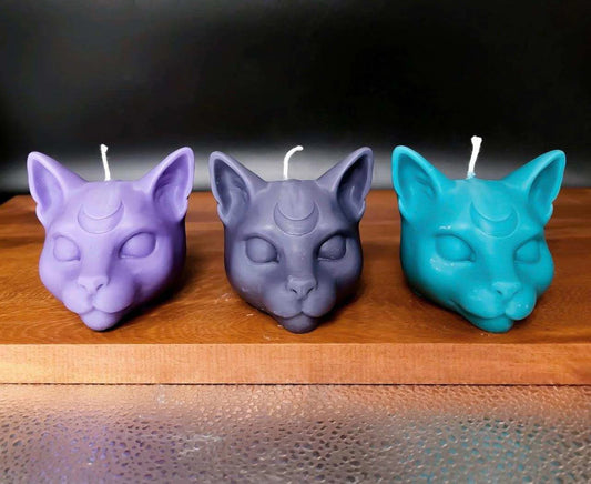 Beeswax & Soy Scented Mystical Cat Head Candle by Loki Candle Company