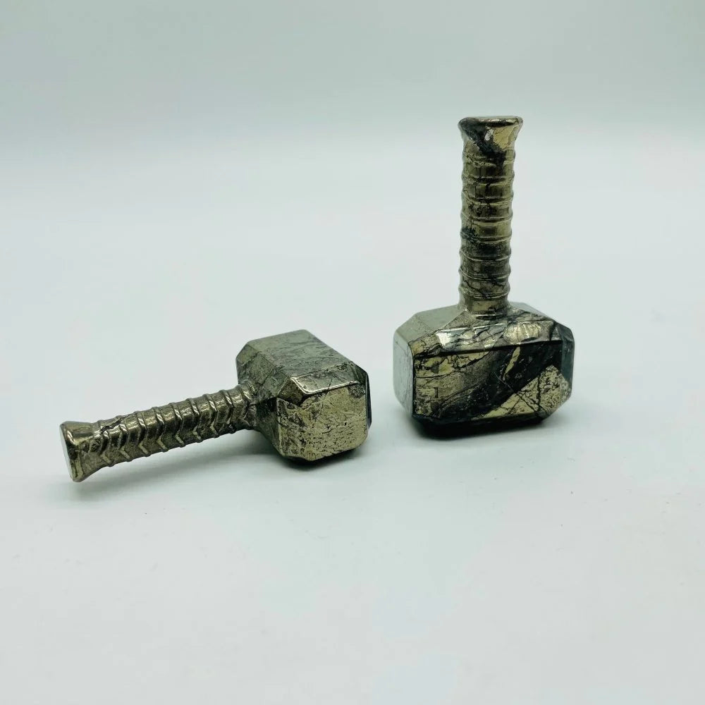 Pyrite Thor's Mjolnir Hammer Carving – Cosmic Black Cat