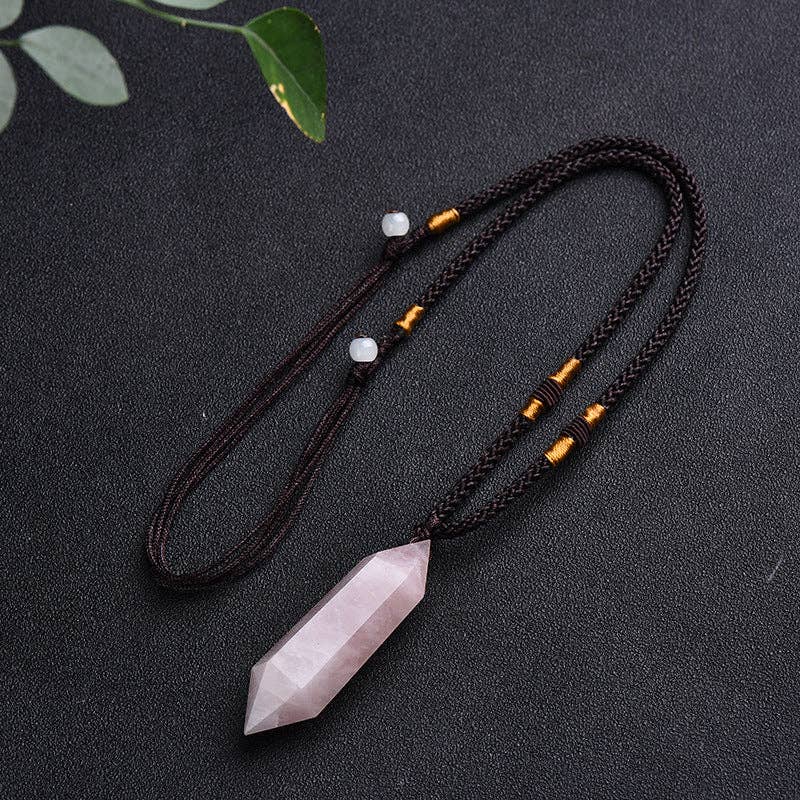 Rose Quartz Necklace - 4-5cm Natural Rose Quartz Crystal double terminated