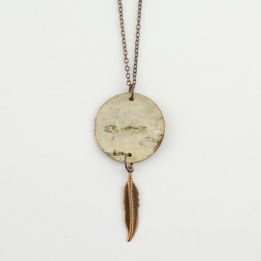 Birch Bark Necklace with Metal Feather